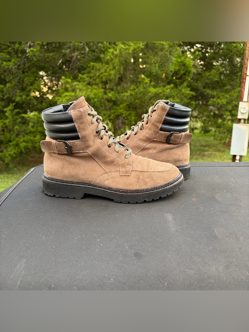 Aquatalia Mayra Weatherproof Suede Ankle Moto Boots Brown Size 10.5